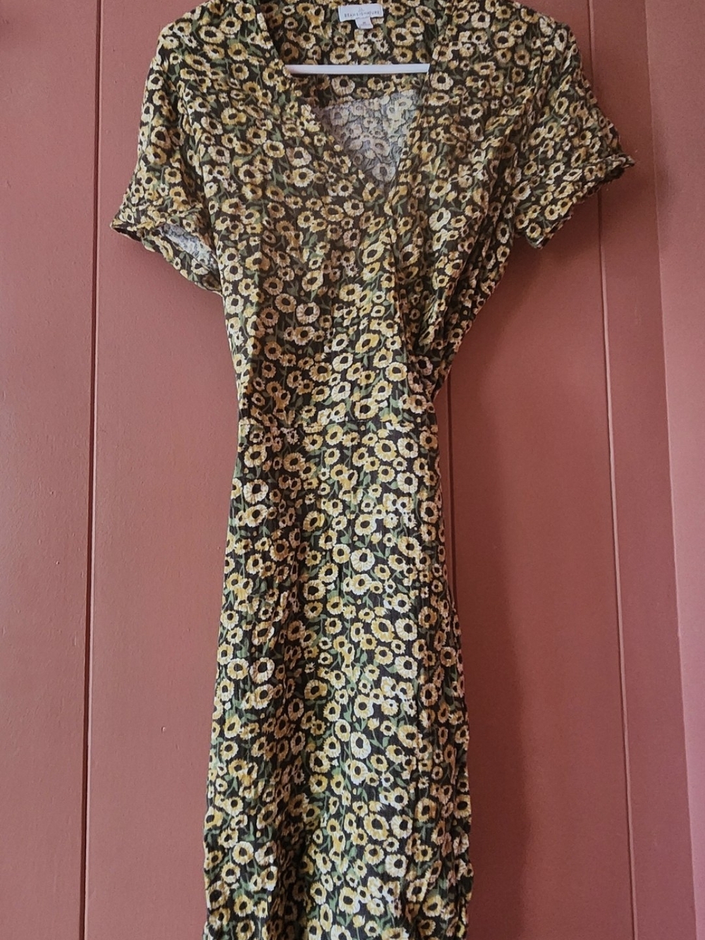 L.L. Bean Black Midi Dress with Yellow Floral Print